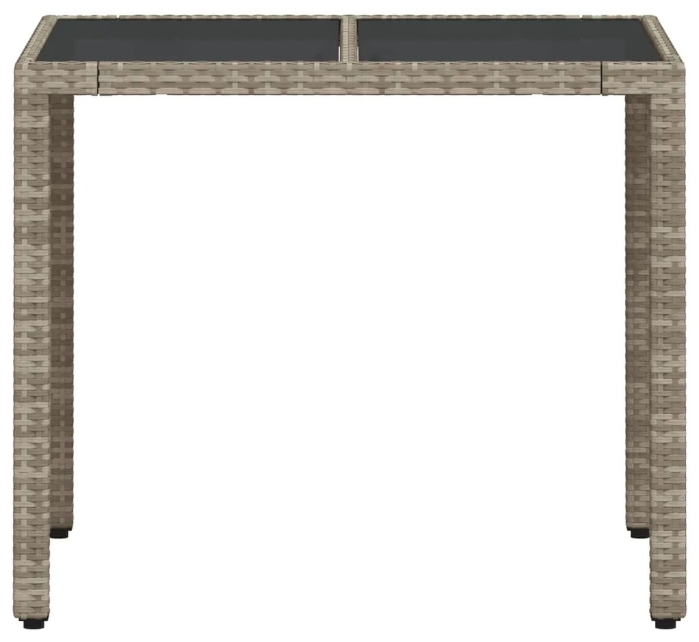 Mesa de jardim c/ tampo de vidro 90x90x75cm vime PE cinza-claro