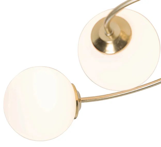 Moderno candeeiro de teto dourado com vidro opalino 6 luzes - Atenas Moderno