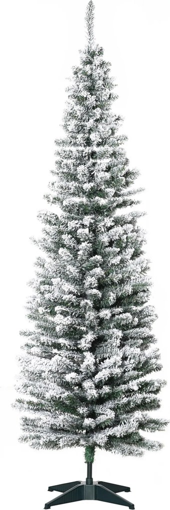 HOMCOM Árvore de Natal artificial, 210 cm, galhos de PVC com neve, dobrável, suporte metálico, Verde/Branco | Aosom Portugal