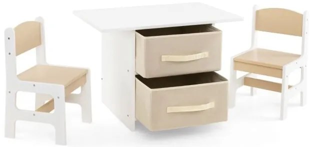 Conjunto de mesa infantil e 2 cadeiras, conjunto de escrivaninha de 3 peças com cestos de armazenamento removíveis para sala de jogos cinza