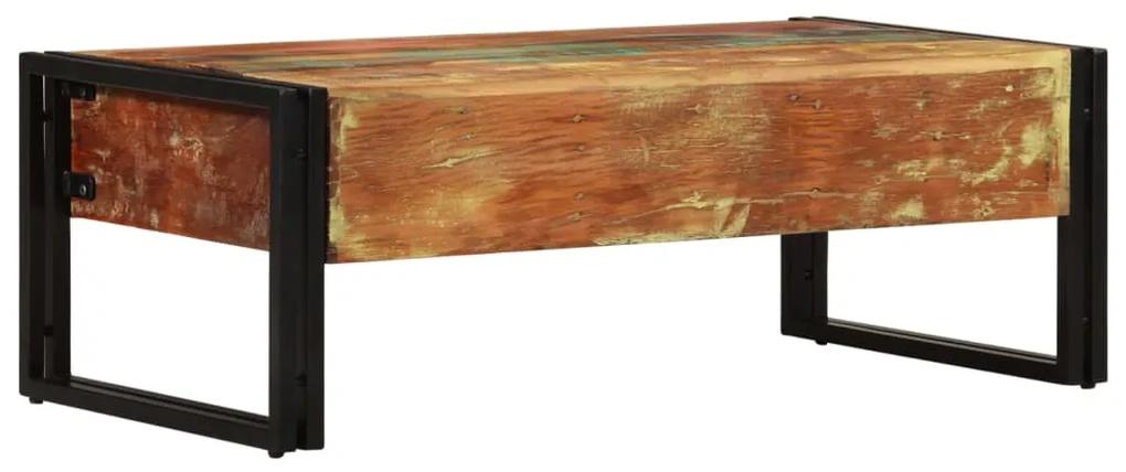 Mesa de centro 3 gavetas madeira recuperada maciça 100x50x35 cm