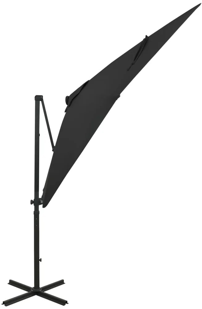 Guarda-sol jardim cantilever c/ poste e luzes LED 250 cm preto