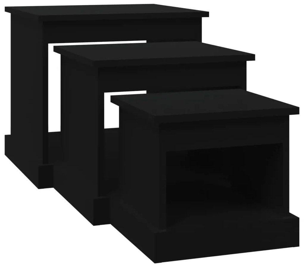 Mesas de centro 3 pcs derivados de madeira preto