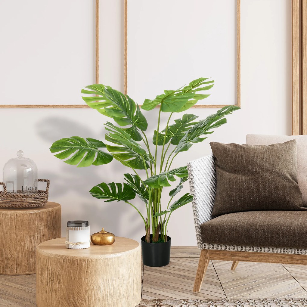 Planta artificial altura de 120 cm, árvore artificial de monstera deliciosa com vaso incluído, para interior, verde