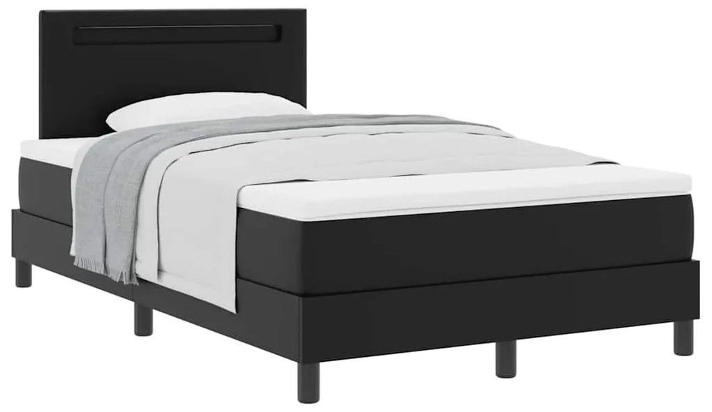 Cama Box com Colchão Preta, 120x200 cm, em Couro Sintético