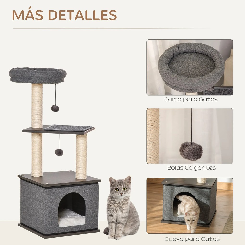 PawHut Árvore para Gatos com Caverna de Feltro Desmontável Postes Arra