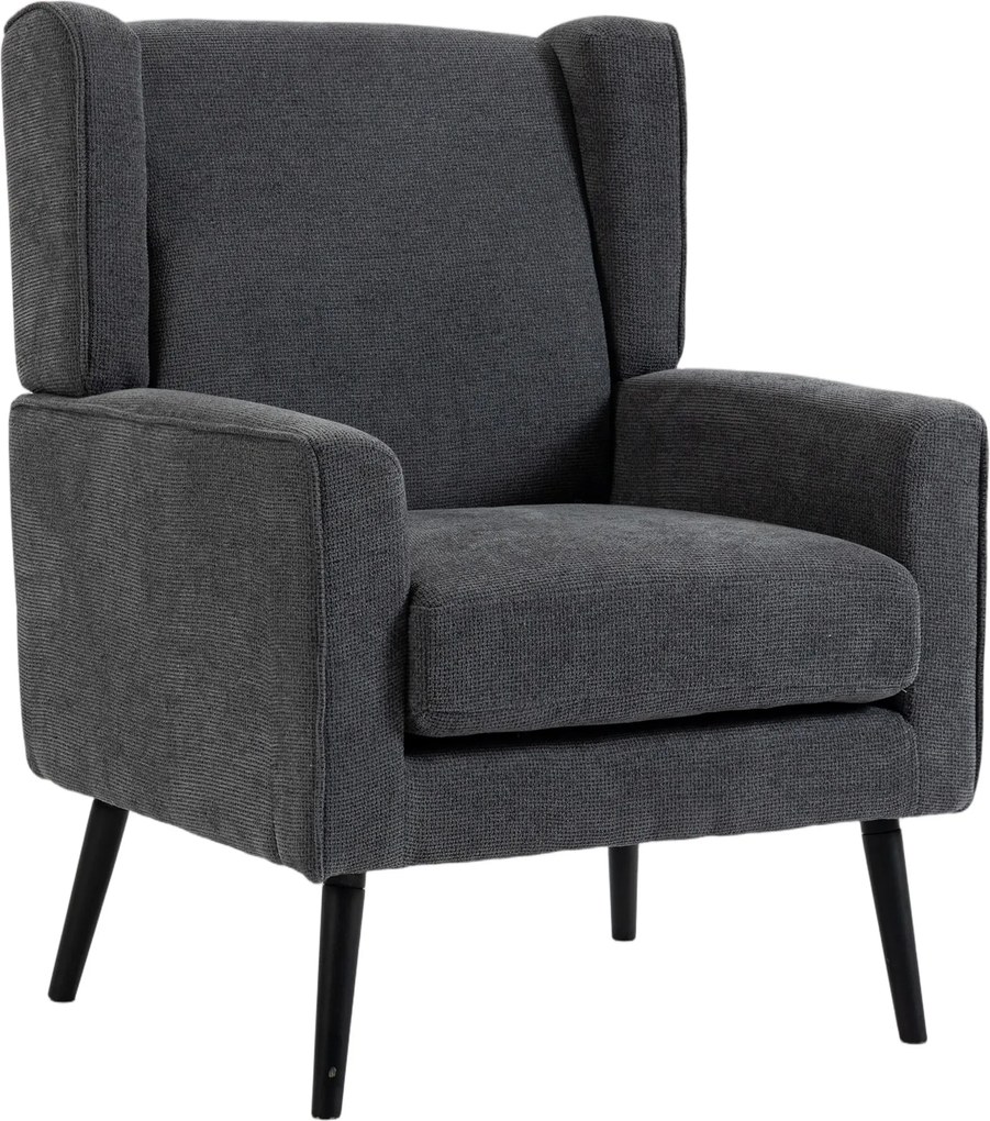 HOMCOM Poltrona para Quarto em Chenille Estilo Moderno de Meados do Século com Pernas em Madeira de Seringueira, Cinza Escuro | Aosom Portugal
