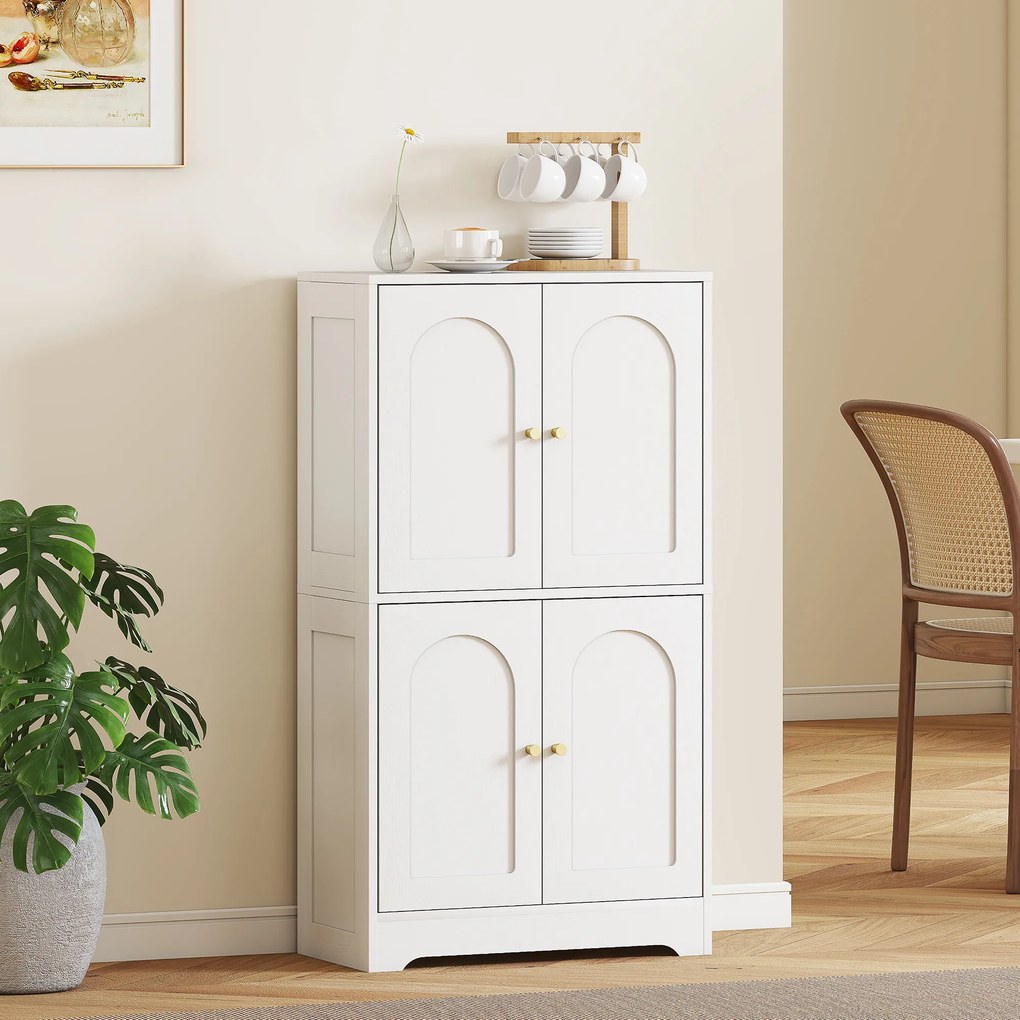 Armário de cozinha, móvel de arrumação com 4 portas arqueadas e 2 prateleiras ajustáveis, 60 x 30 x 110 cm, branco