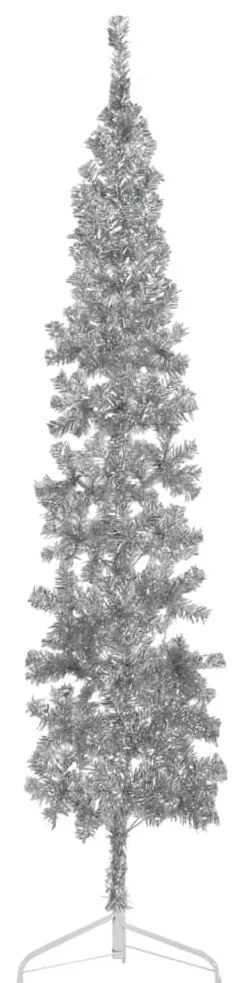 vidaXL Meia árvore de Natal fina com suporte 210 cm prateado