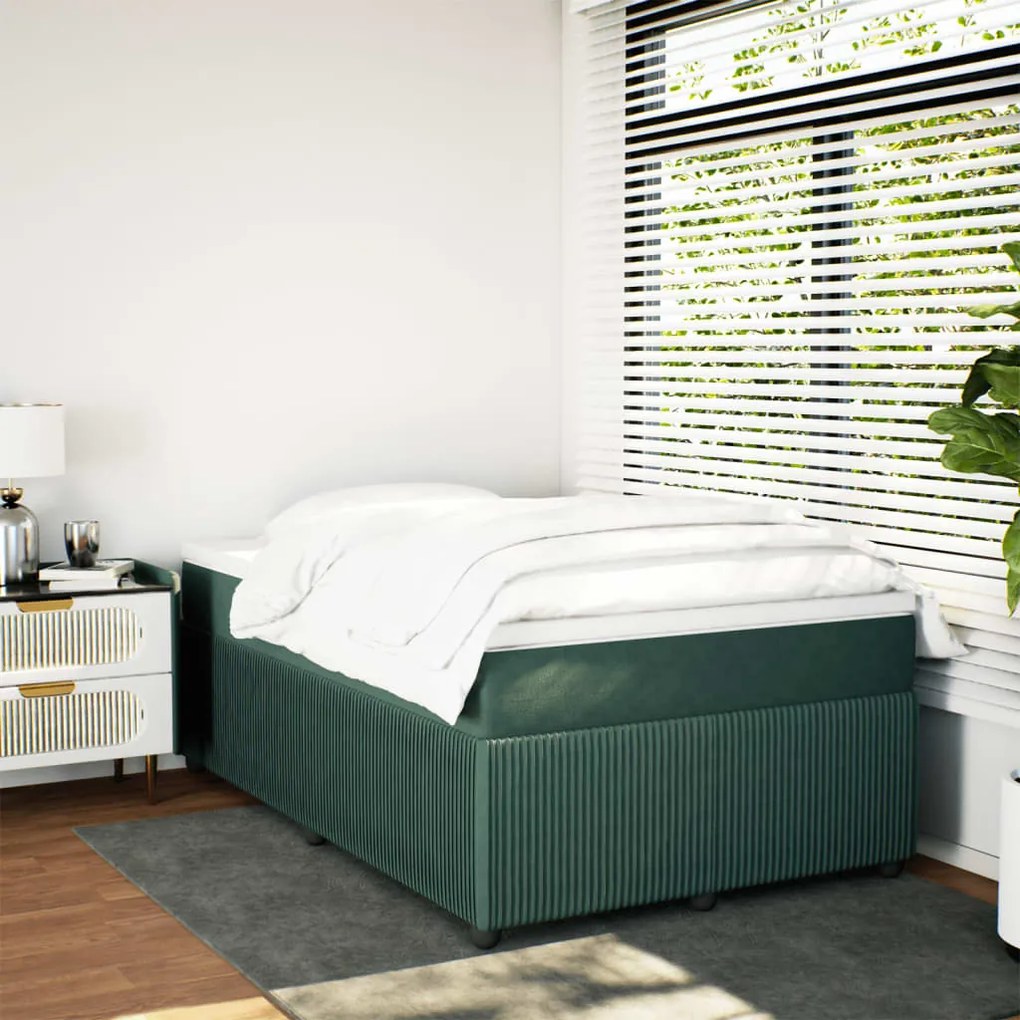 Cama boxspring com colchão 120x190 cm veludo verde-escuro