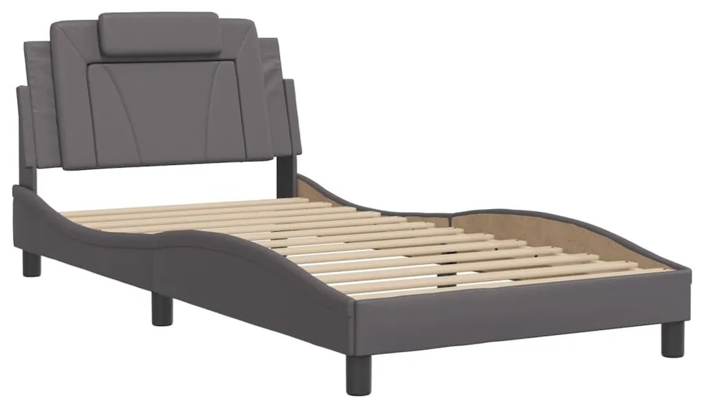 Estrutura cama c/ cabeceira 100x200cm couro artificial cinzento