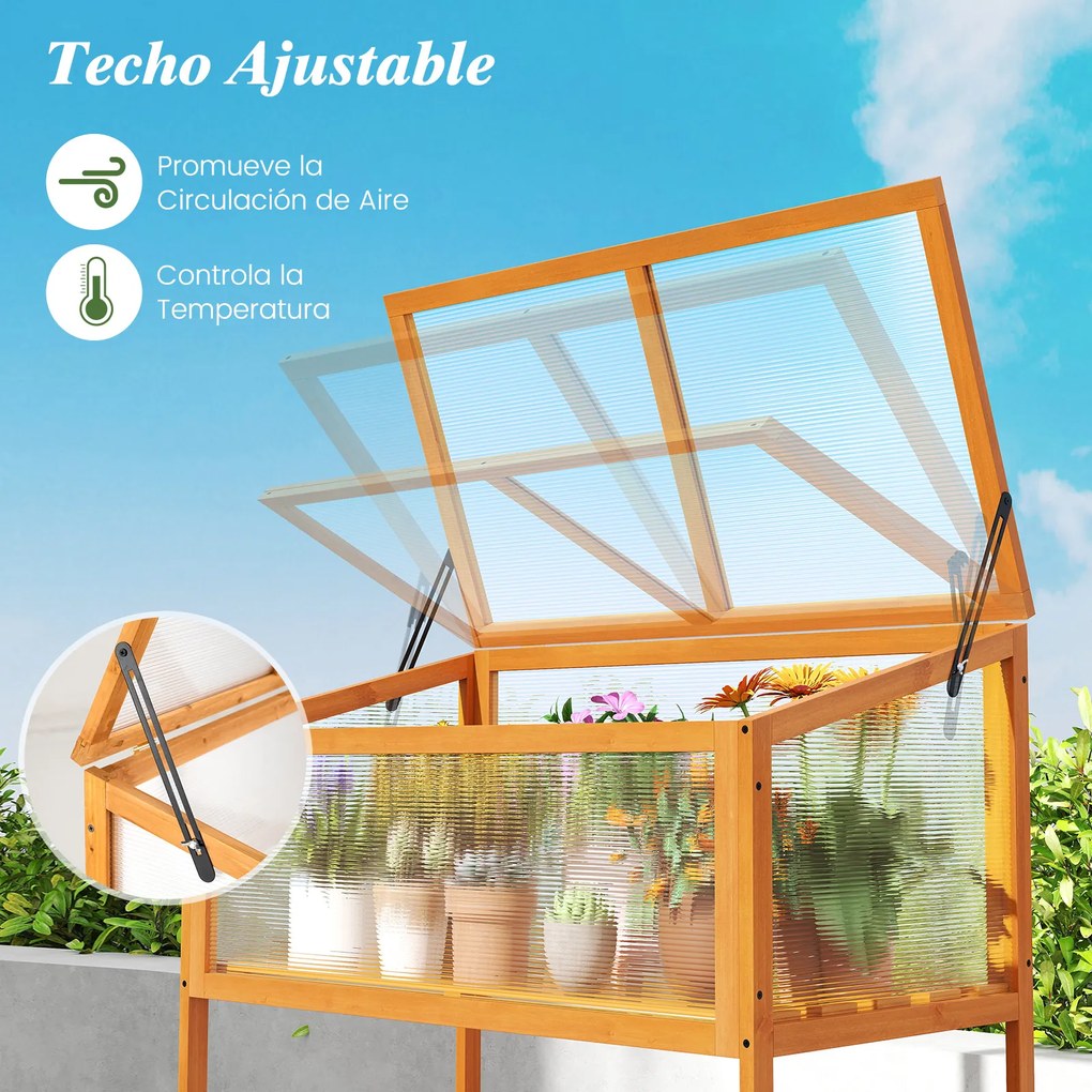 Estufa de madeira 90 x 50,5 x 105 cm, teto transparente rebatível, estante de arrumação, proteção, vaso elevado, casa de cultivo, interior/exterior, c