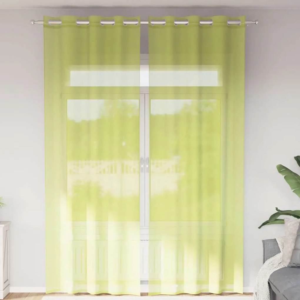 vidaXL Cortinas de voile com ilhós 2 pcs verde-maçã 140x260 cm