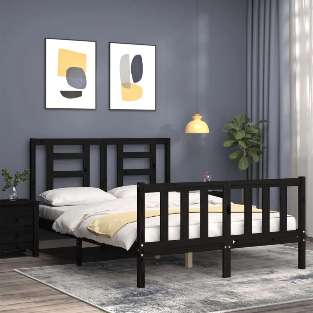 Estrutura de cama com cabeceira 140x190 cm madeira maciça preto