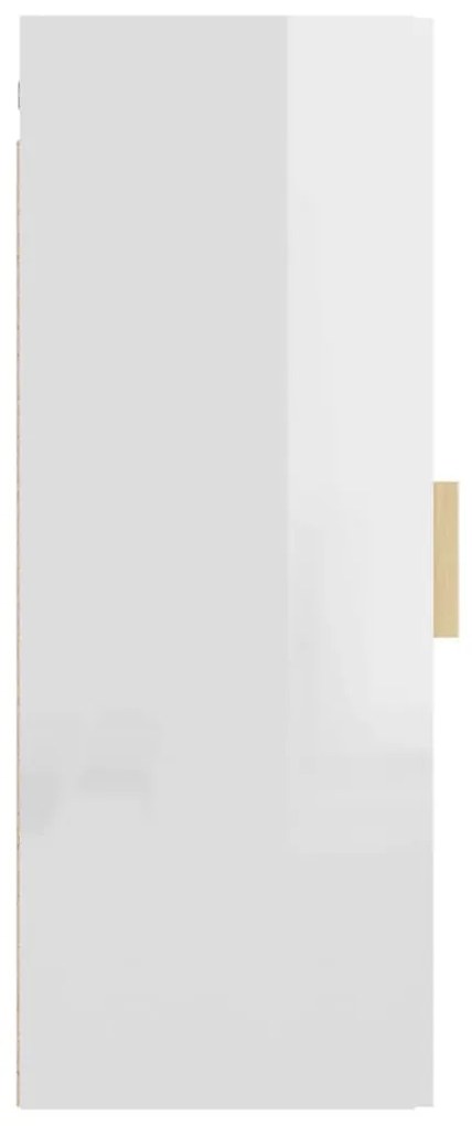 Armário de parede suspenso 34,5x34x90 cm branco brilhante