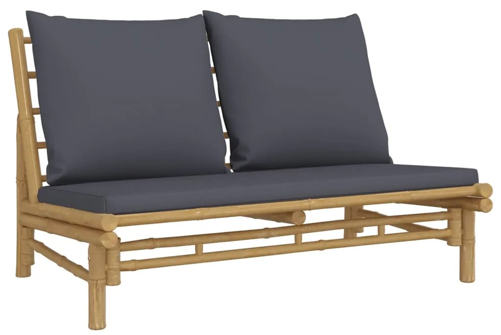 2pcs conj. lounge de jardim bambu c/ almofadões cinzento-escuro