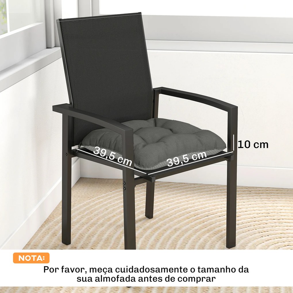 Conjunto de 4 Almofadas para Cadeiras de Jardim (NÃO INCLUIDAS)com Laços e Base Antiderrapante Impermeáveis 39,5x39,5x10 cm Cinza Escuro