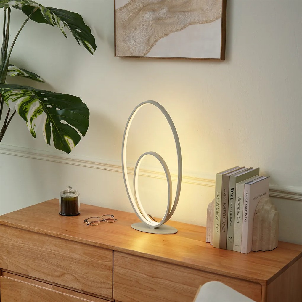 Candeeiro de mesa de design bege com LED regulável em 3 níveis - Boomerang