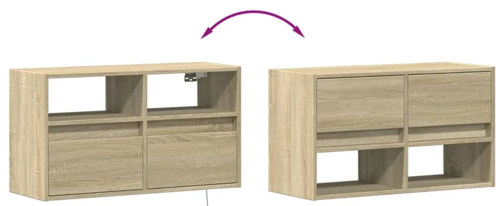 Móvel de parede p/ TV c/ luzes LED 80x31x45 cm carvalho sonoma