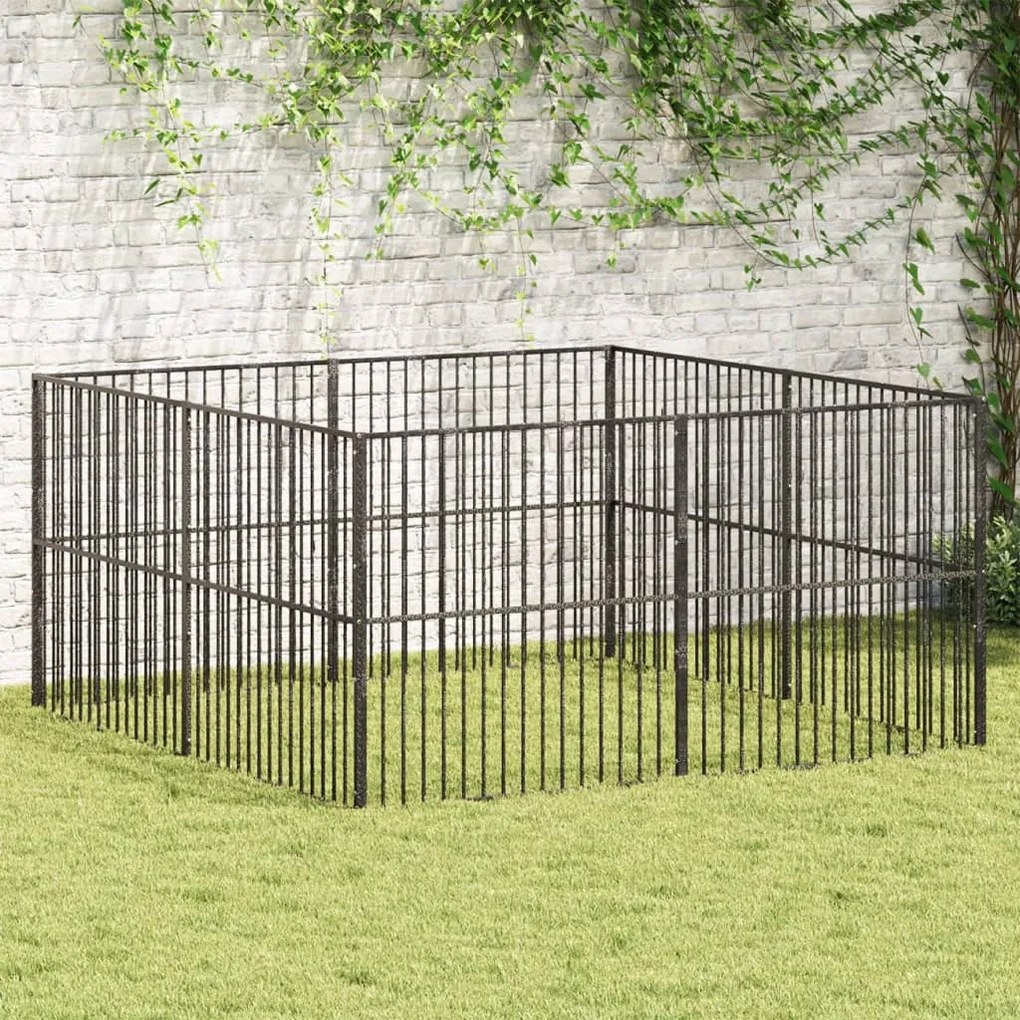 vidaXL Parque para cães com 8 painéis aço galvanizado preto