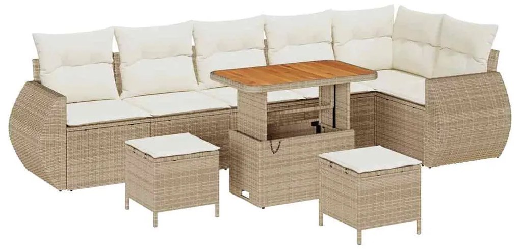 Conjunto de Sofá de Jardim vidaXL 9 Peças com Almofadas Bege Rattan Po