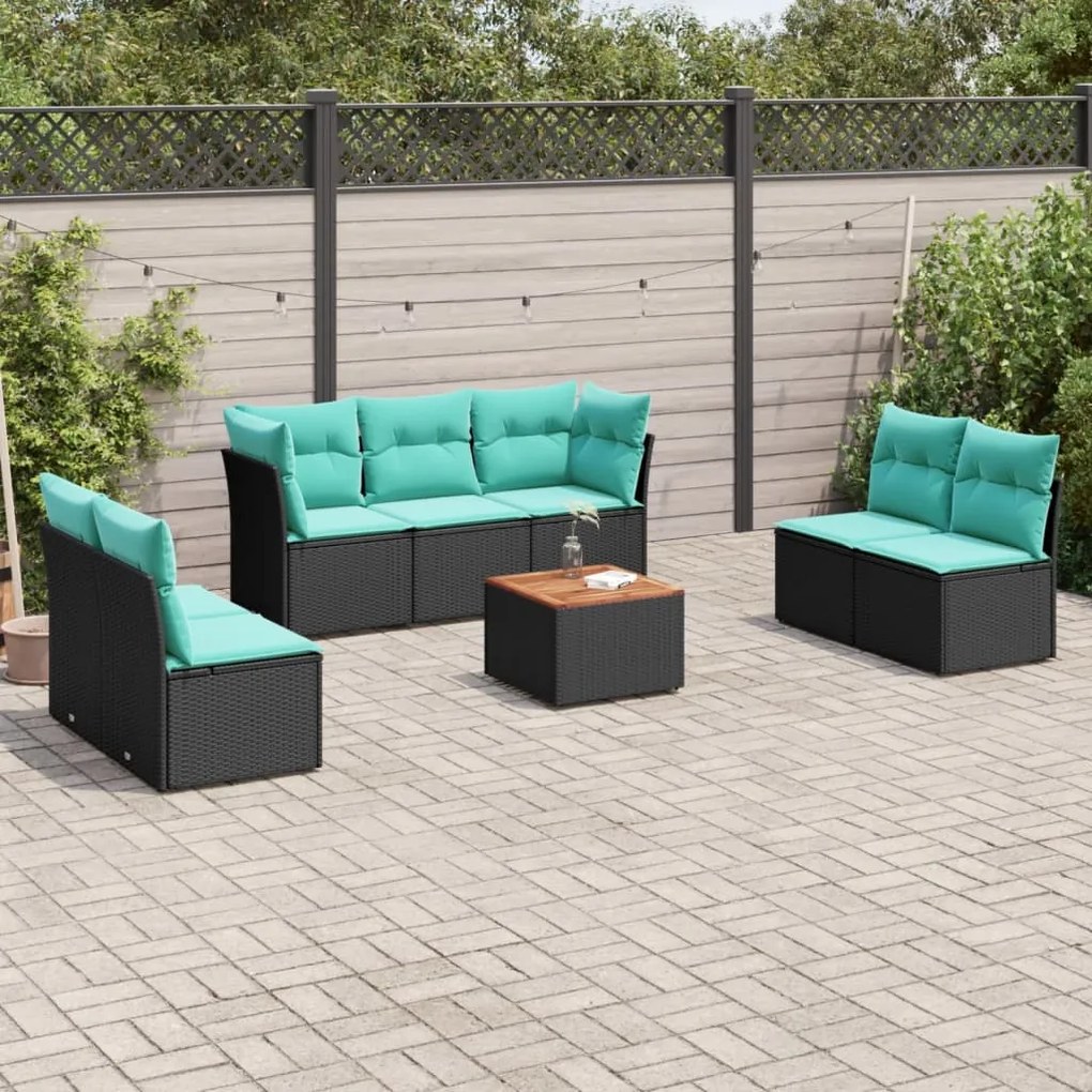 vidaXL 8 pcs conjunto de sofás p/ jardim c/ almofadões vime PE preto