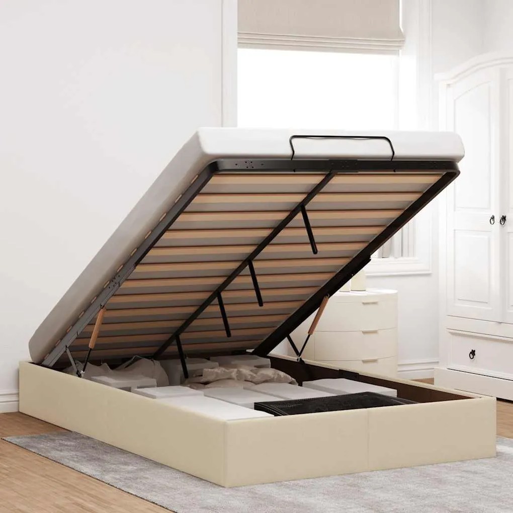vidaXL Estrutura de cama otomana sem colchão 120x190 cm tecido creme