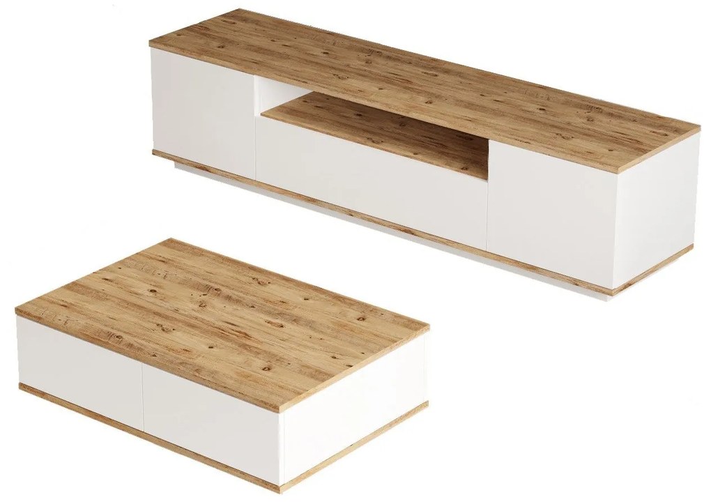 Conjunto de Mobiliário de Sala FR17 – Pinho Atlântico Branco – TV 180x