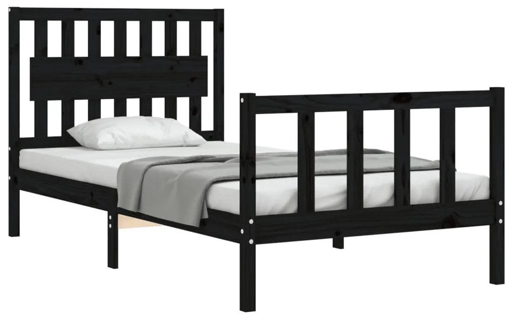 Estrutura de cama com cabeceira 100x200 cm madeira maciça preto