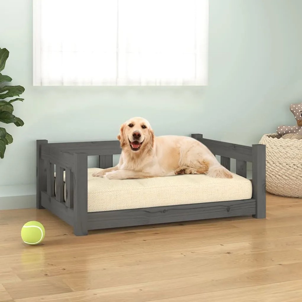 vidaXL Cama para cães 75,5x55,5x28 cm madeira de pinho maciça cinzento