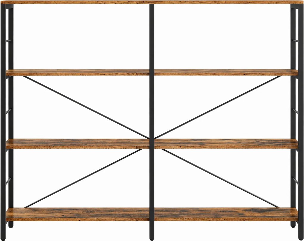 Estante de 4 níveis 120 x 30 x 109,4 cm, estante de arrumação, sala de estar, escritório castanho-preto