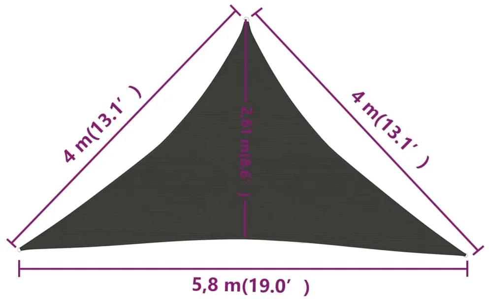 Para-sol estilo vela 160 g/m² 4x4x5,8 m PEAD antracite