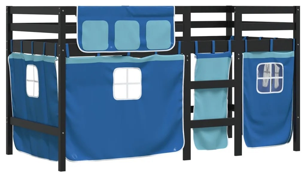 Cama alta p/ criança c/ cortinas 80x200 cm pinho maciço azul