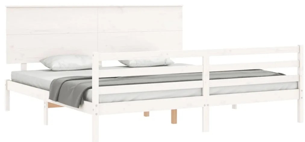 Estrutura de cama com cabeceira 200x200cm madeira maciça branco