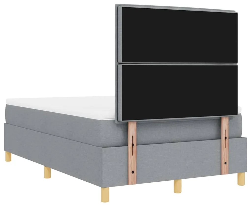 Cama Box Spring com Colchão &amp; LED Cinza-Claro 120x190 cm Tecido