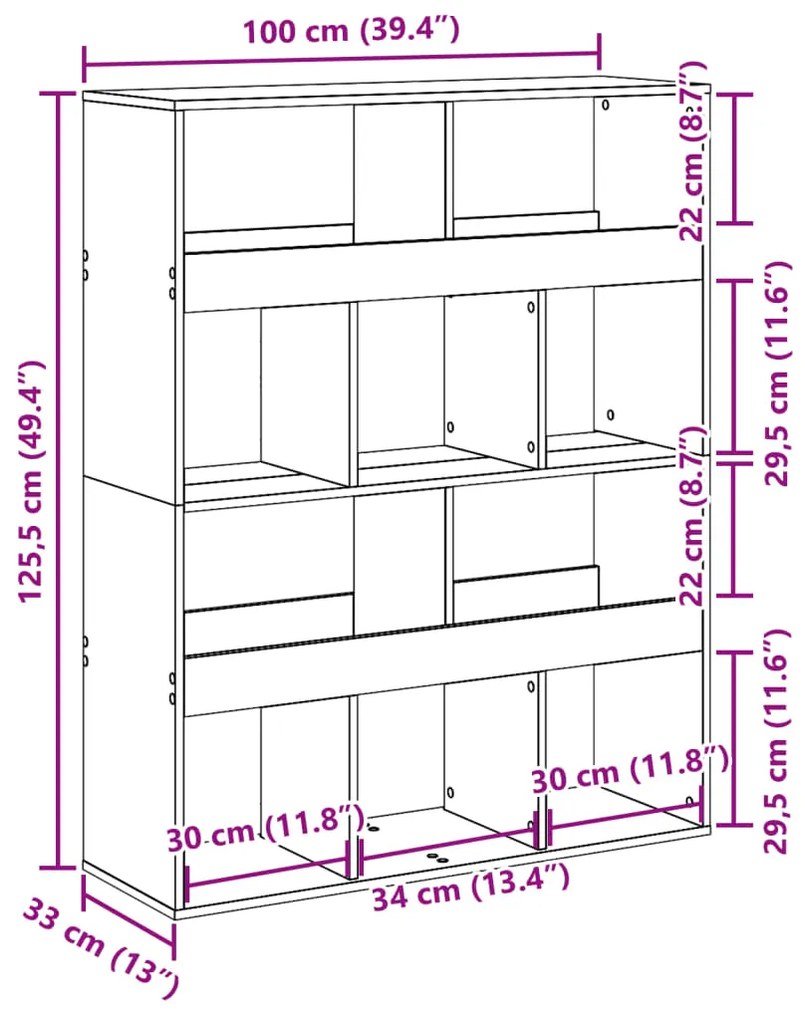 Divisória 100x33x125,5 cm derivados de madeira cinzento cimento