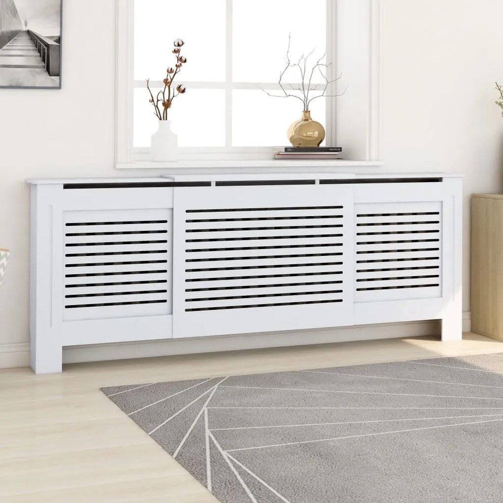 vidaXL Cobertura de radiador MDF 205 cm branco