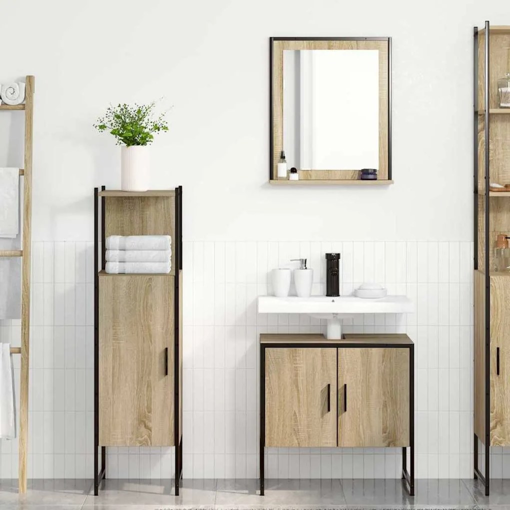Conjunto de Móveis de Casa de Banho vidaXL 3 Peças Carvalho Sonoma Mad