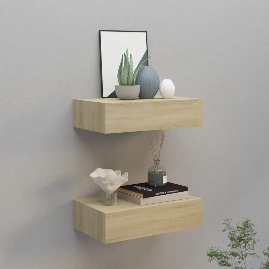 330248 vidaXL Prateleiras de parede c/ gavetas 2pcs MDF 40x23,5x10cm carvalho