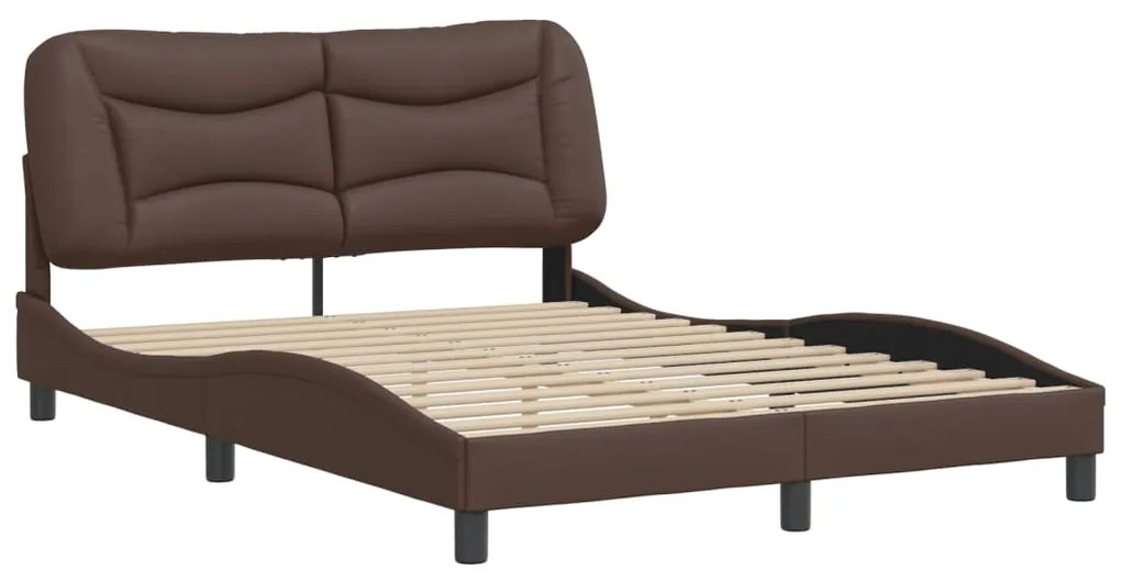 Estrutura cama c/ cabeceira 140x200cm couro artificial castanho