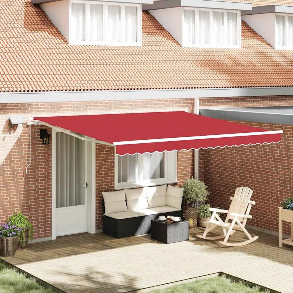 vidaXL Toldo Retrátil Manual Vermelho 400 × 300 cm Tecido e Aço