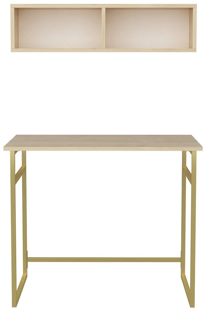 Secretária de Estudo Hussum - Dourado e Carvalho - 90x60x75 cm