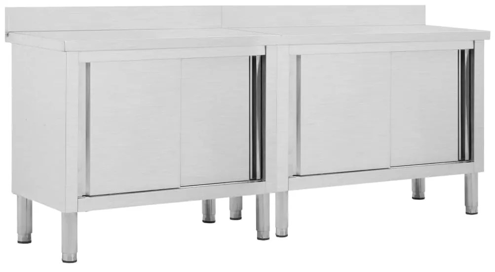 Mesas trabalho c/ portas correr 2pcs 200x50x(95-97)cm aço inox.