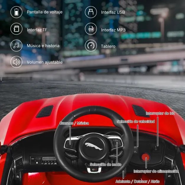 Carro elétrico a bateria para crianças com controlo remoto Música para contar histórias Para a frente e para trás Vermelho