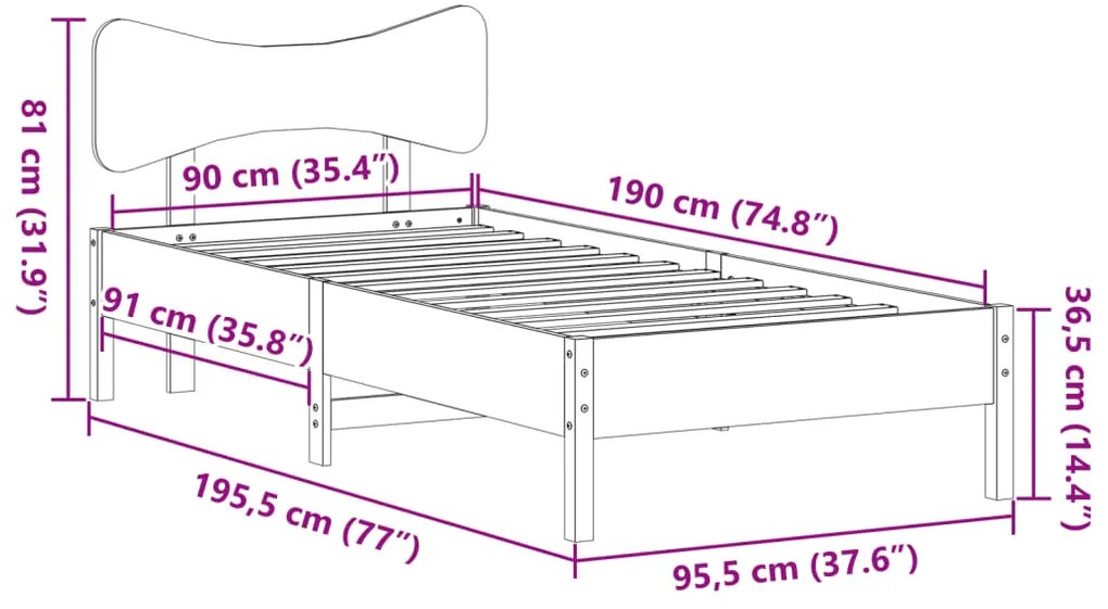 Cama sem colchão 90x190 cm madeira de pinho maciça