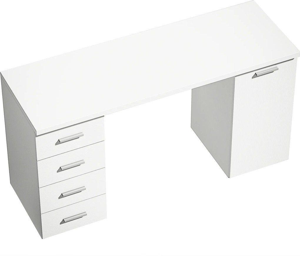 HOMCOM Mesa de computador com 4 gavetas e armário, Escrivaninha de 140 cm para escritório, Branco com efeito madeira | Aosom Portugal