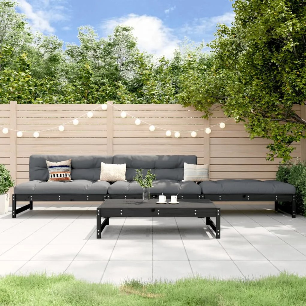 vidaXL 4 pcs conjunto lounge de jardim madeira de pinho maciça preto