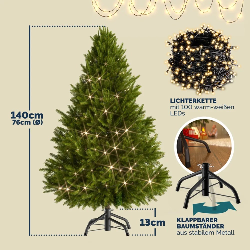 Árvore de Natal artificial com luzes (branco quente) Ø48 x 140 cm Verde