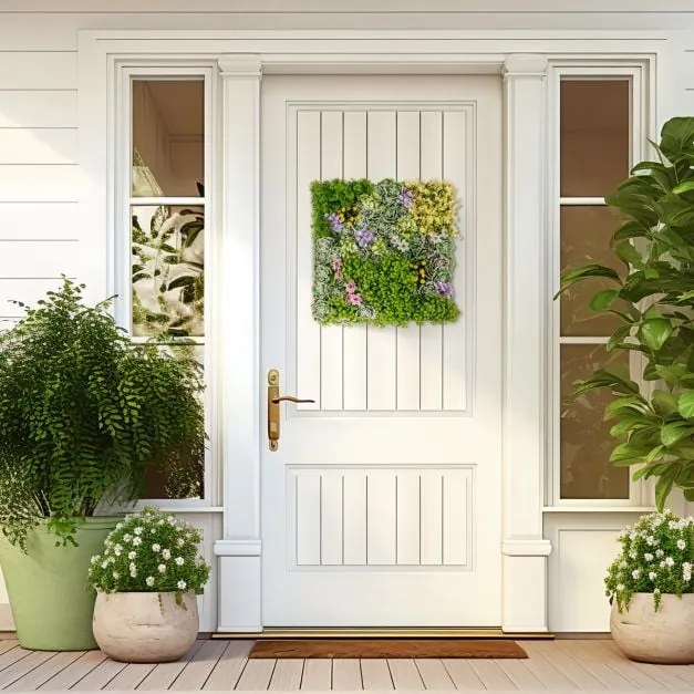 Pacote com 2 quadros quadrados de folhagens artificiais para decoração de parede para varanda e casa