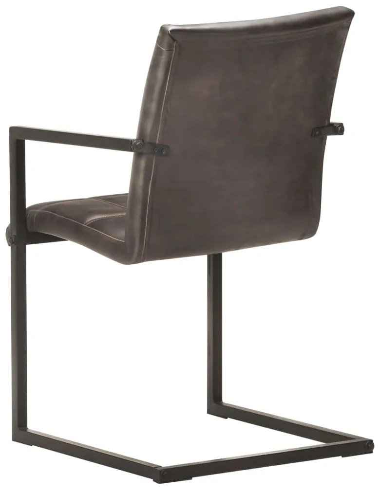 Cadeiras de jantar cantilever 6 pcs couro genuíno cinzento